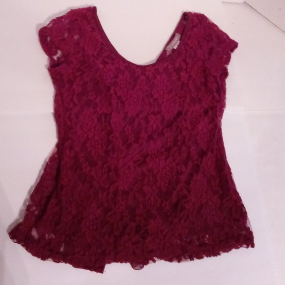 Purple Snow lace & back bow tie blouse sz M - Picture 7 of 8